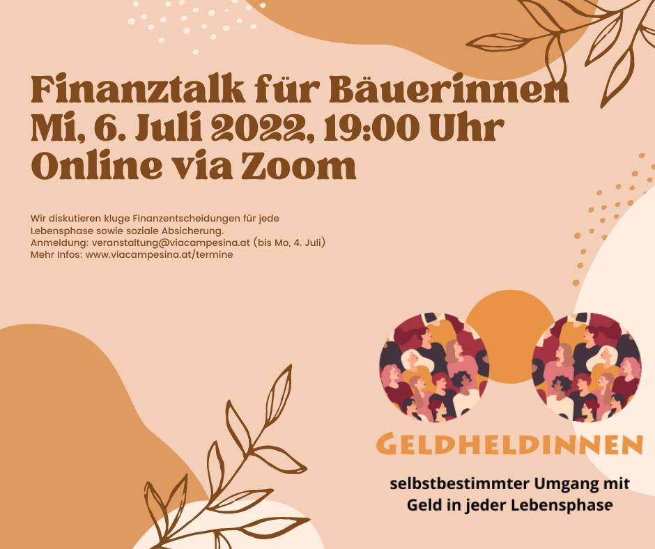 Online Finanztalk für Bäuerinnen am 06. Juni 2022